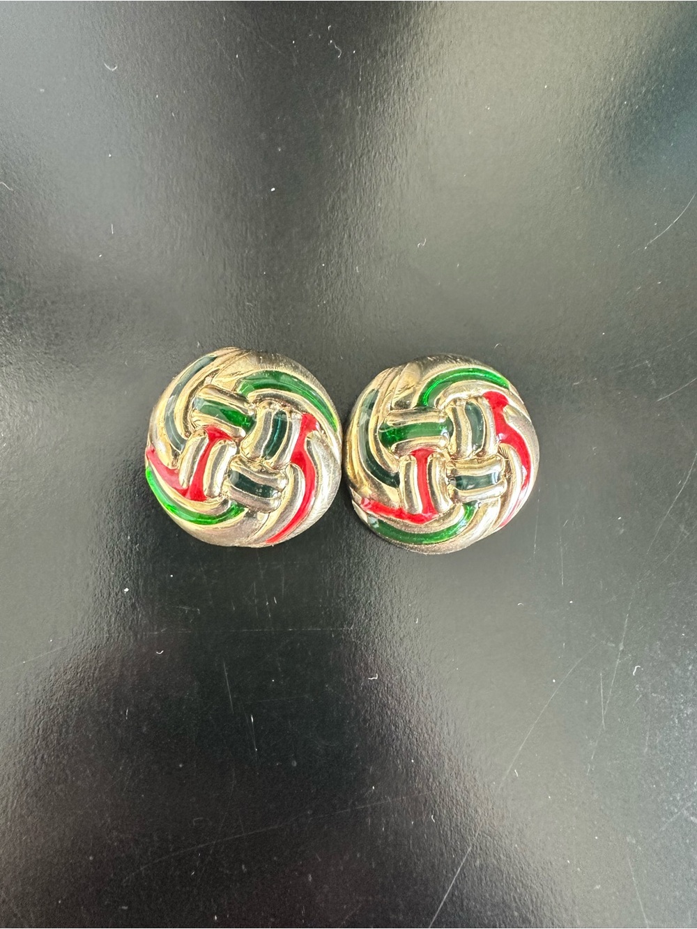 Vintage-Inspired Multicolor Knot Earrings - Green & Red